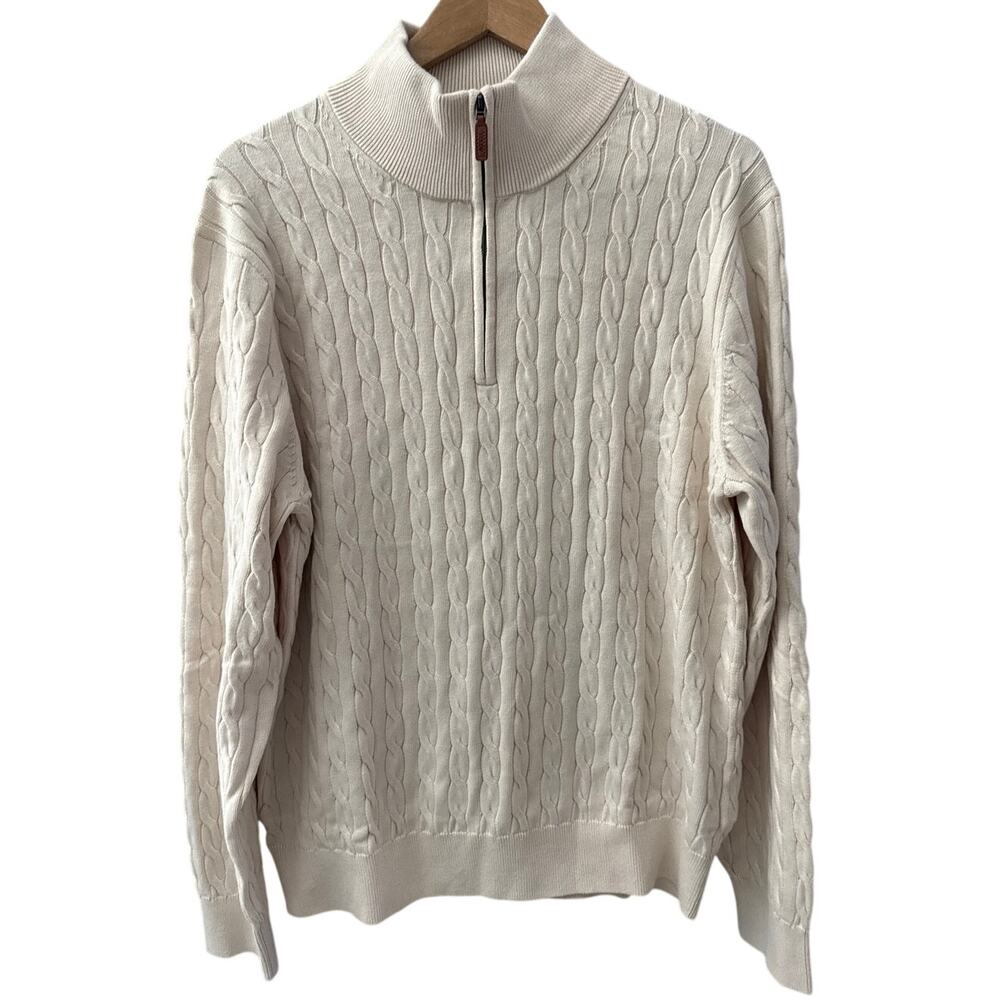J. Crew Cotton Cable Half-Zip Soft Sweater in Natural Size Large - Picture 4 of 11